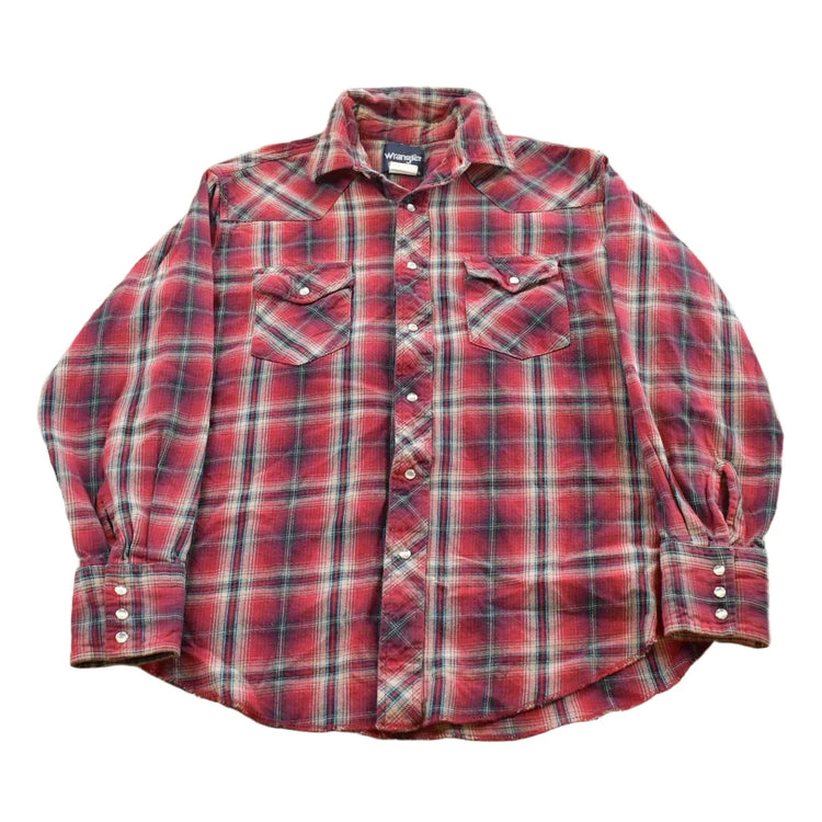 Vintage 1990s Wrangler Western Plaid Flannel Pearl Snap Shirt Men's M from propervintagecanada