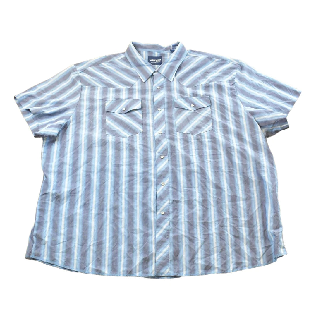 Vintage 1990s Wrangler Western Shirts Striped Pearl Snap Short Sleeve Button Up Shirt Mens 4XL from propervintagecanada