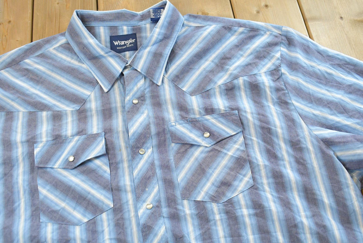 Vintage 1990s Wrangler Western Shirts Striped Pearl Snap Short Sleeve Button Up Shirt Mens 4XL from propervintagecanada