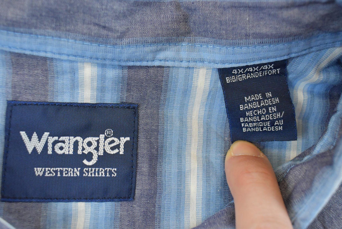 Vintage 1990s Wrangler Western Shirts Striped Pearl Snap Short Sleeve Button Up Shirt Mens 4XL from propervintagecanada