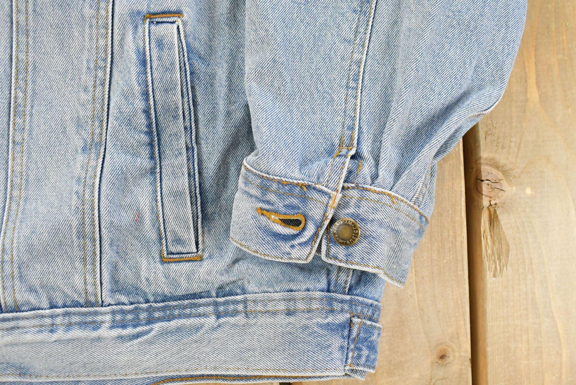 Vintage 1990s Wrangler Workwear Distressed Denim Trucker Jean Jacket Men's XL from propervintagecanada