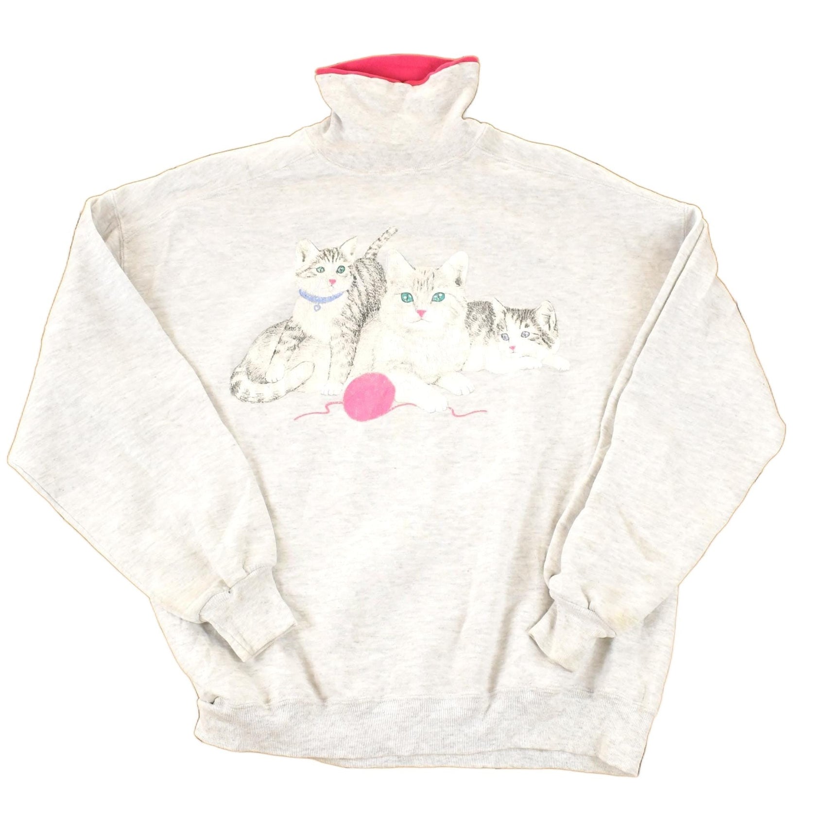 Vintage 1990s Yarn Kitty Turtleneck Sweatshirt Women's XL from propervintagecanada