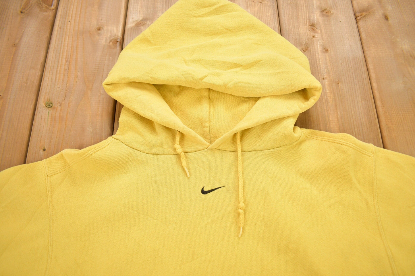 Vintage 1990s Yellow Nike Center Swoosh Hoodie from propervintagecanada