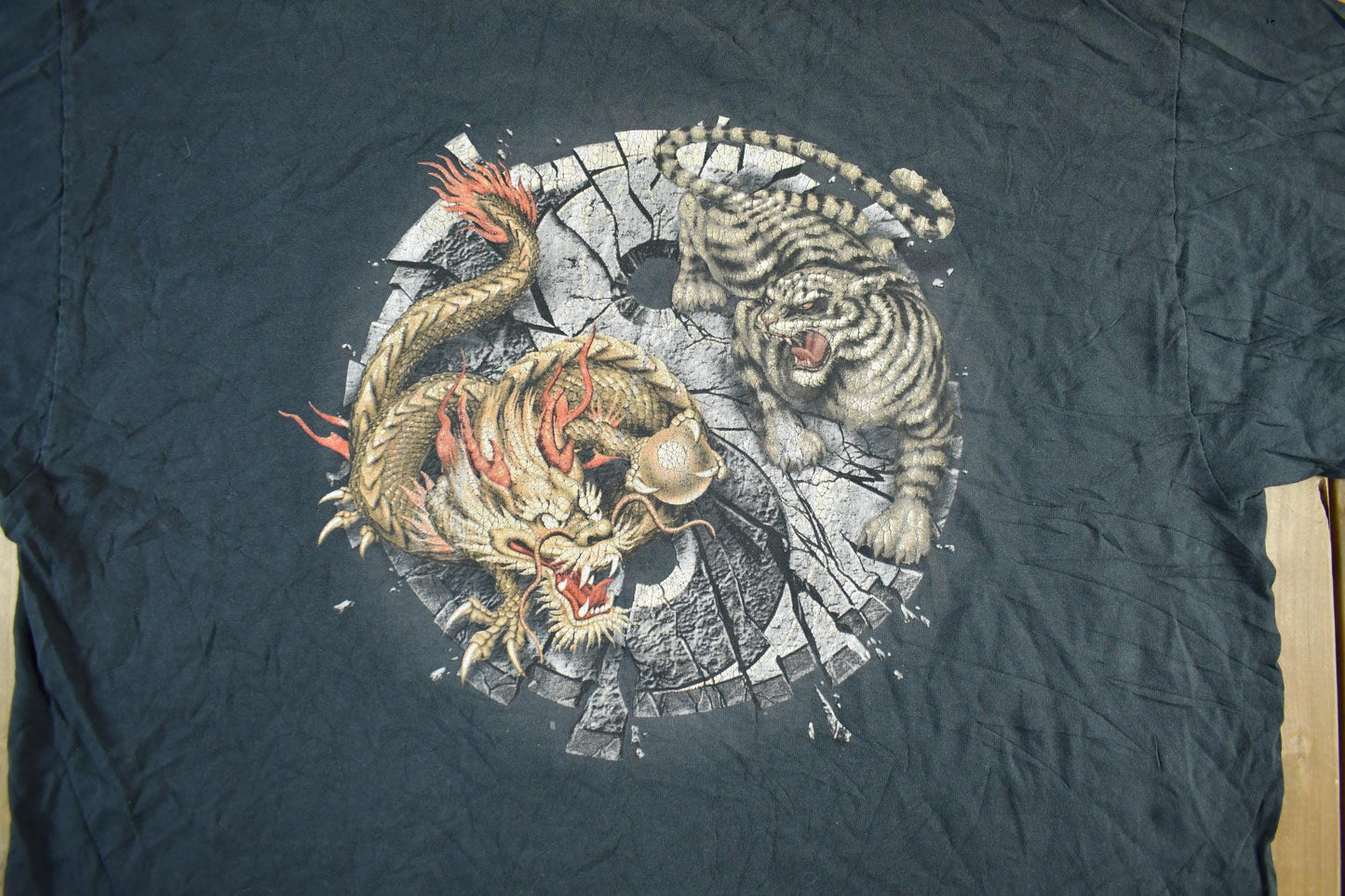 Vintage 1990s Yin Yang Dragon Tiger Graphic T-Shirt Men's XL from propervintagecanada