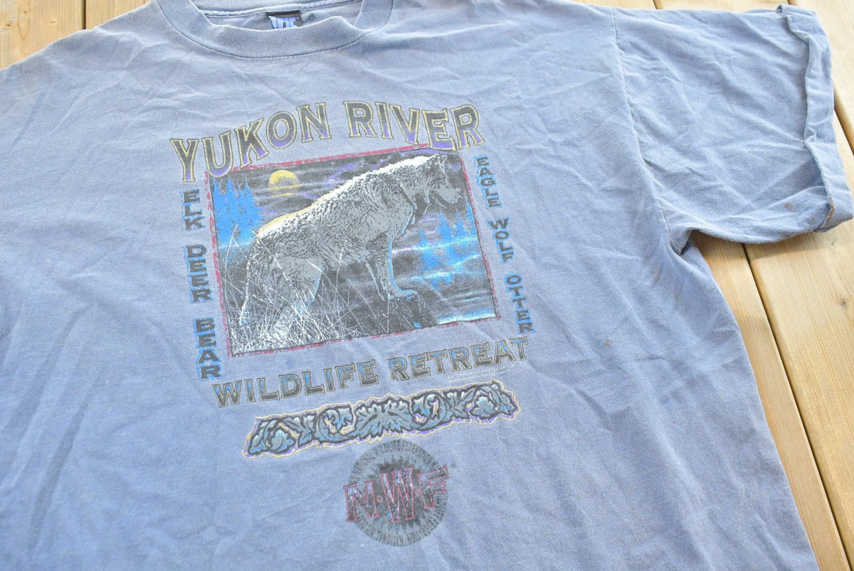 Vintage 1990s Yukon River Wildlife Retreat Wolf T-Shirt Mens 2XL from propervintagecanada