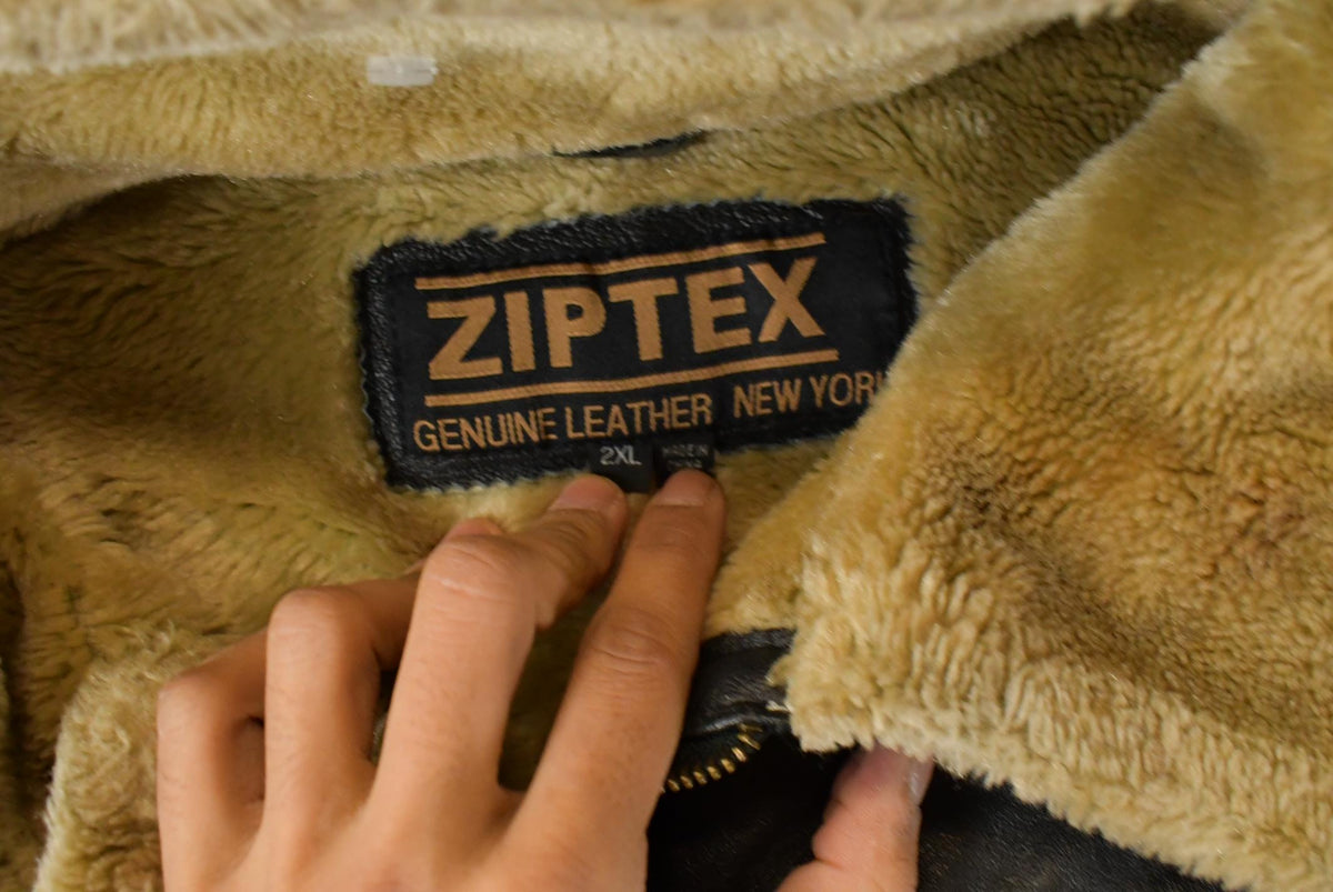 Vintage 1990s Ziptex Leather Faux Shearling Jacket Men's 2XL from propervintagecanada