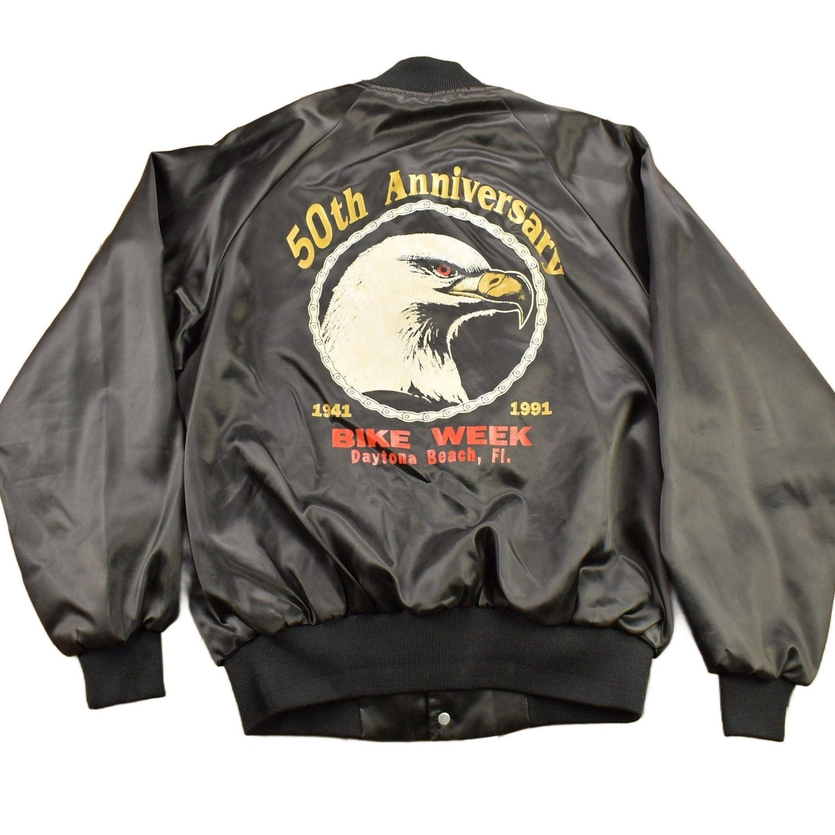 Vintage 1991 50th Daytona Bike Week Satin Bomber Jacket from propervintagecanada