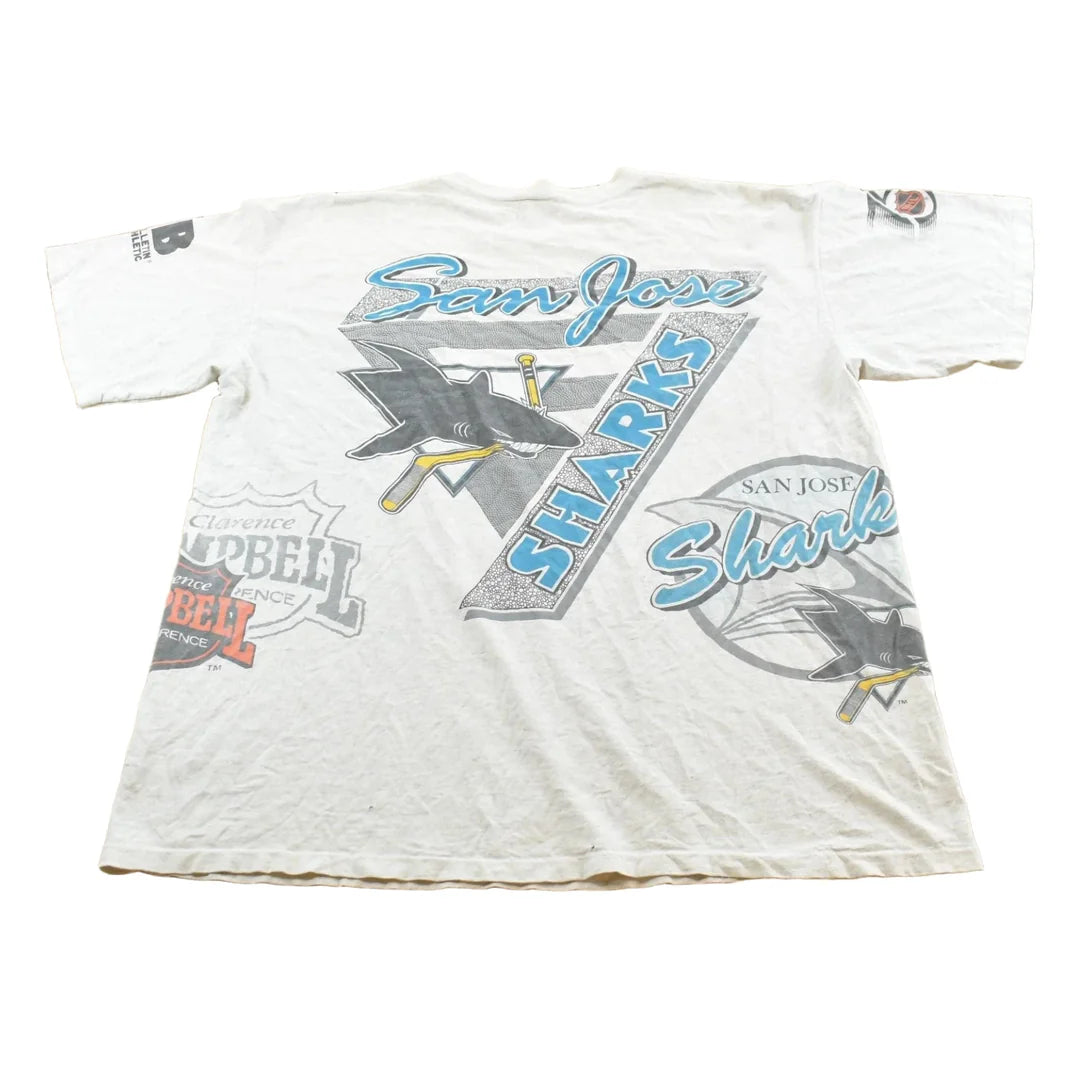 Vintage 1991 Bulletin Athletic San Jose Sharks NHL Graphic T-Shirt Men's XL from propervintagecanada