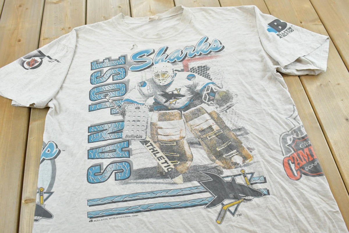 Vintage 1991 Bulletin Athletic San Jose Sharks NHL Graphic T-Shirt Men's XL from propervintagecanada