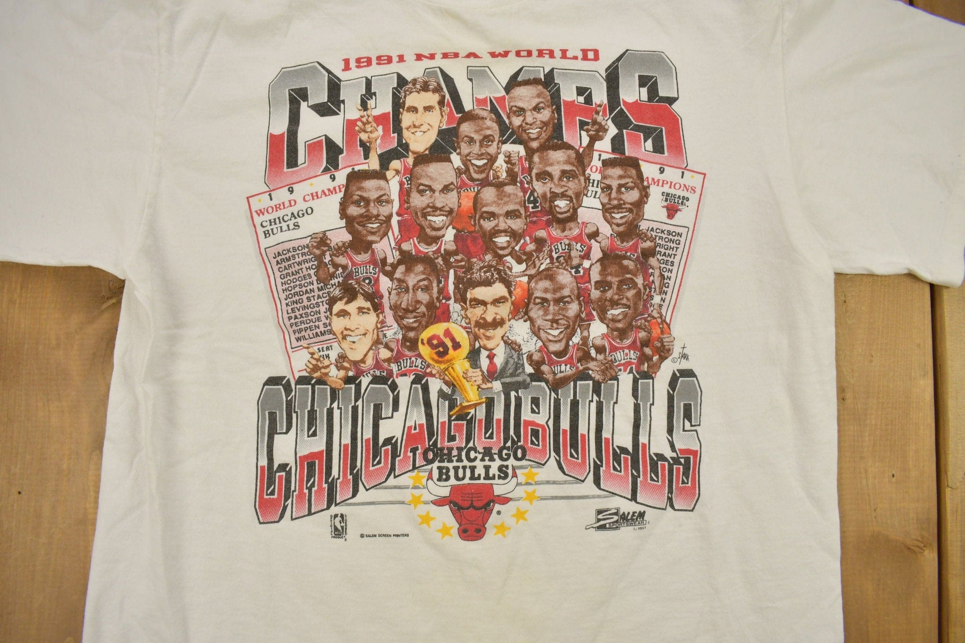 Vintage 1991 Chicago Bulls NBA World Champions T-Shirt Salem Made In USA Men's Large from propervintagecanada