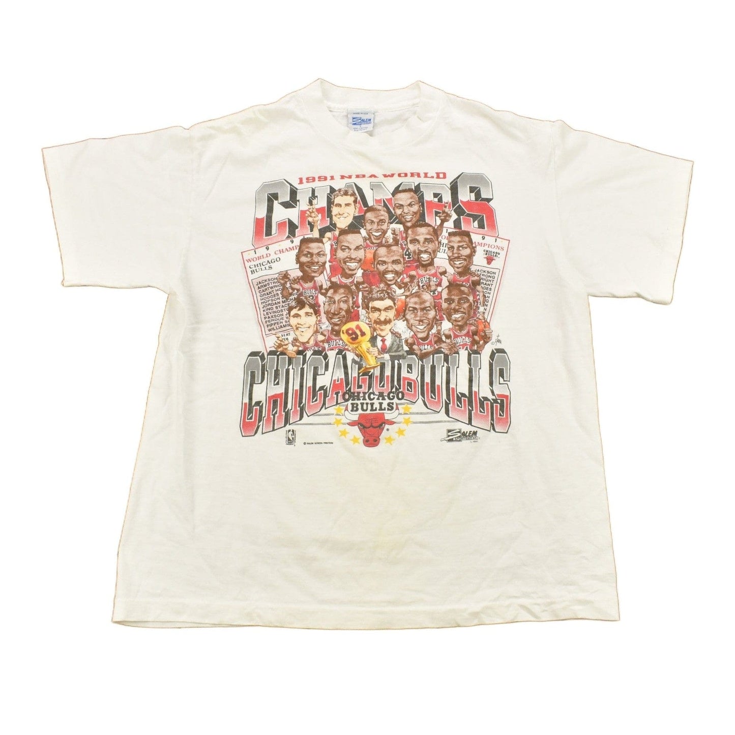 Vintage 1991 Chicago Bulls NBA World Champions T-Shirt Salem Made In USA Men's Large from propervintagecanada