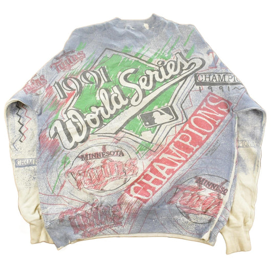 Vintage 1991 Minnesota Twins All Over Print MLB Crewneck Sweatshirt Men's Large from propervintagecanada