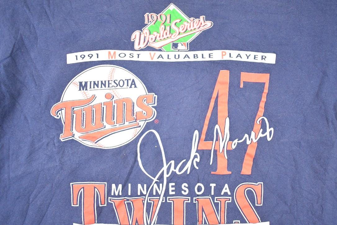 Vintage 1991 Nutmeg Mills Minnesota Twins World Series MLB T-Shirt Men's XL from propervintagecanada