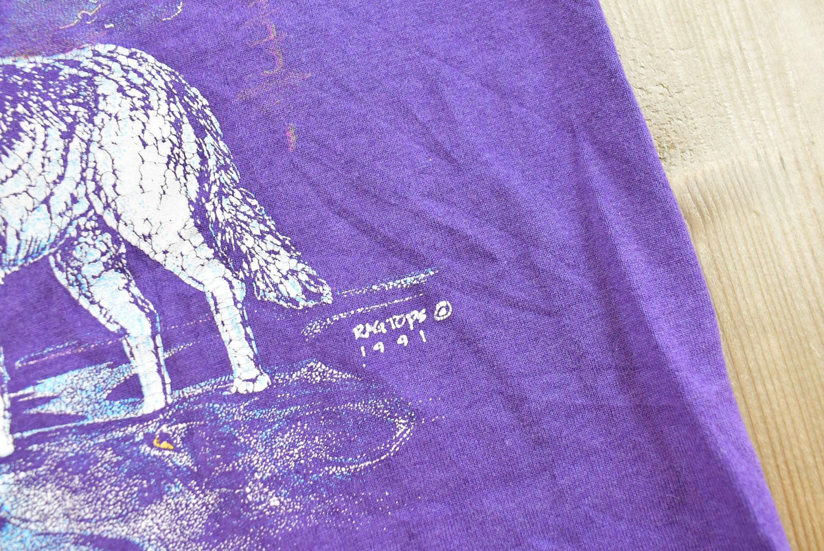 Vintage 1991 Rag Tops Black Hills Wolf Souvenir T-Shirt Men's S from propervintagecanada