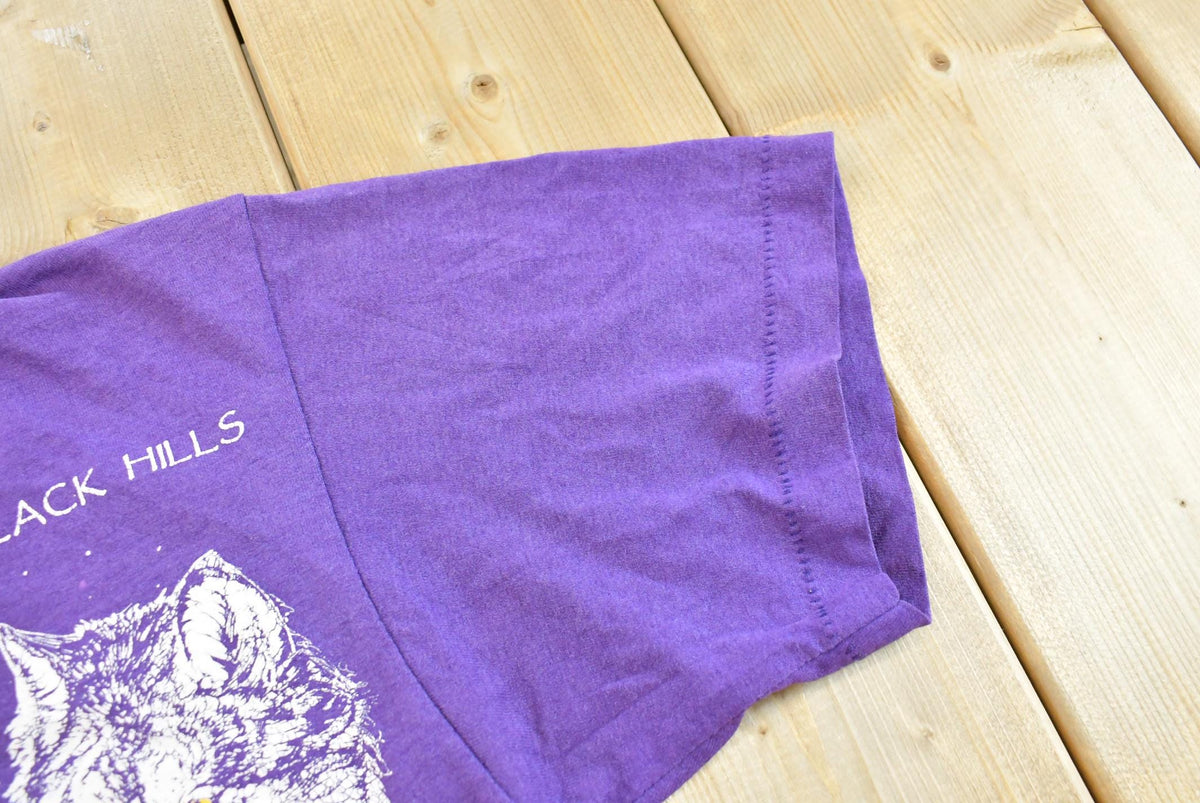 Vintage 1991 Rag Tops Black Hills Wolf Souvenir T-Shirt Men's S from propervintagecanada