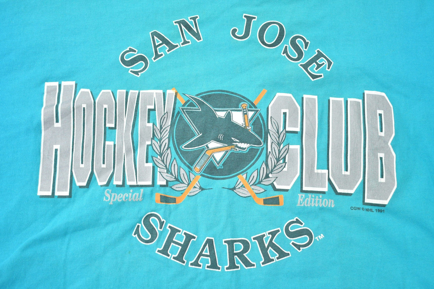 Vintage 1991 San Jose Sharks Hockey Club NHL Graphic T-Shirt Men's XL from propervintagecanada