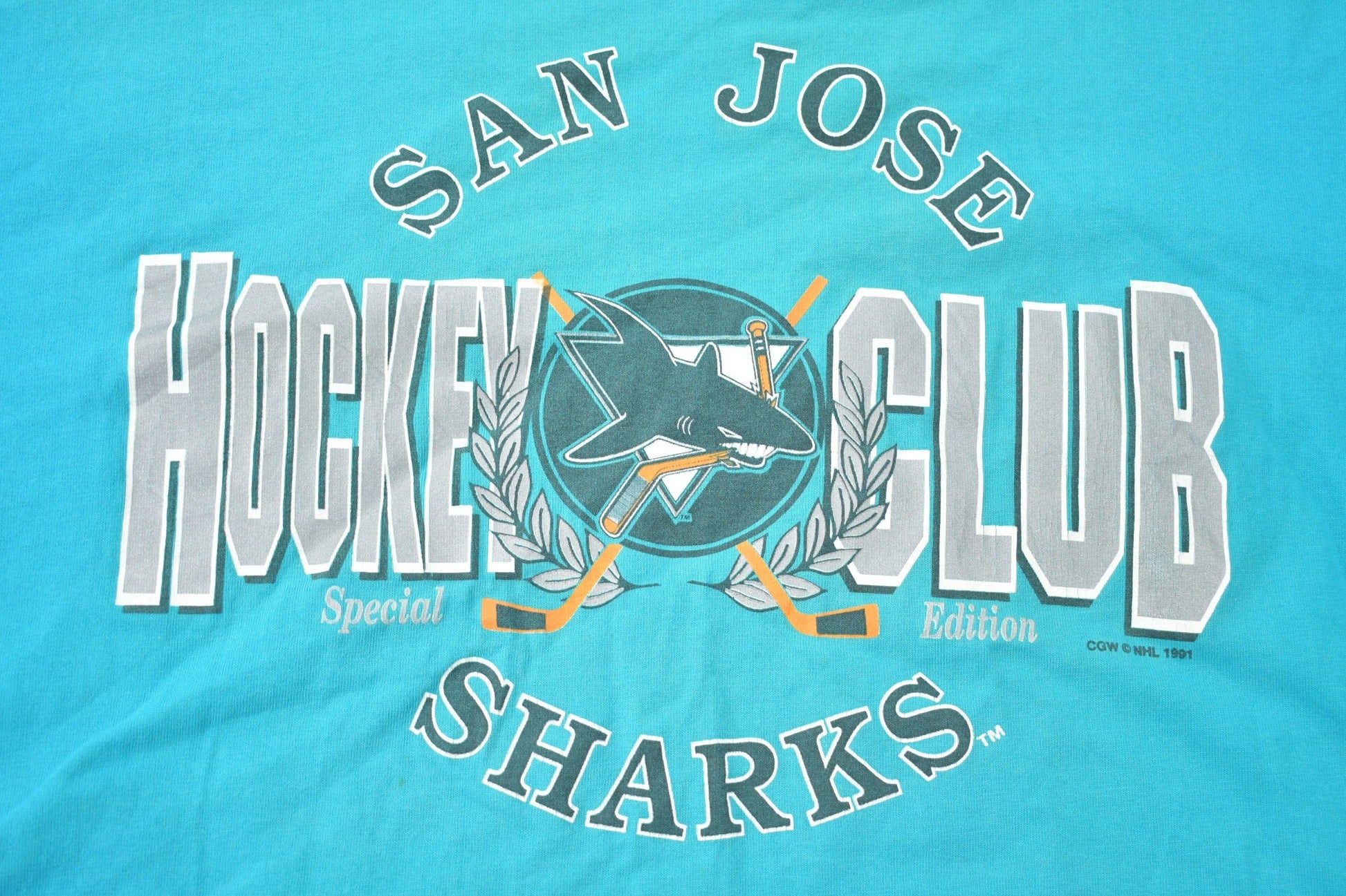 Vintage 1991 San Jose Sharks Hockey Club NHL Graphic T-Shirt Men's XL from propervintagecanada