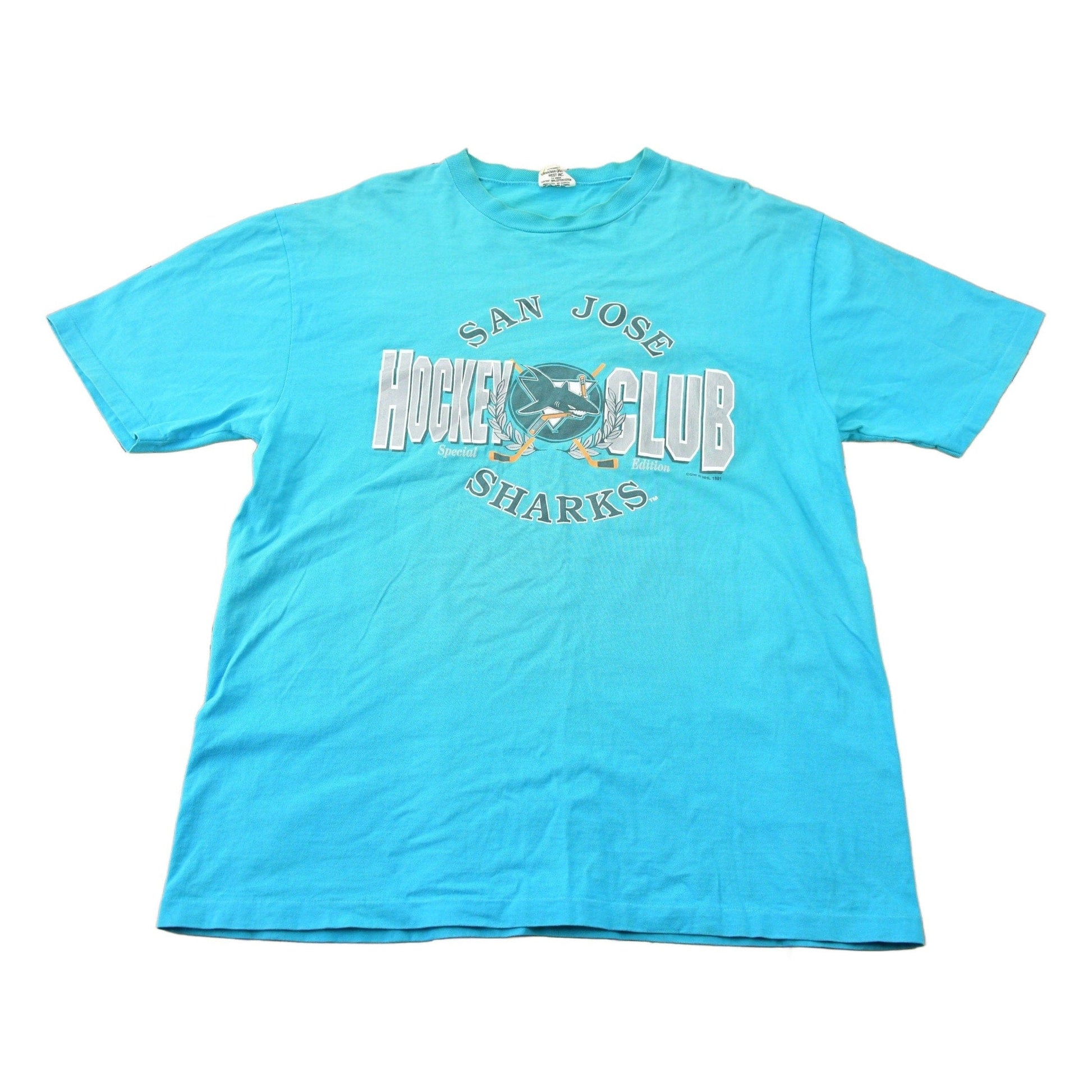 Vintage 1991 San Jose Sharks Hockey Club NHL Graphic T-Shirt Men's XL from propervintagecanada