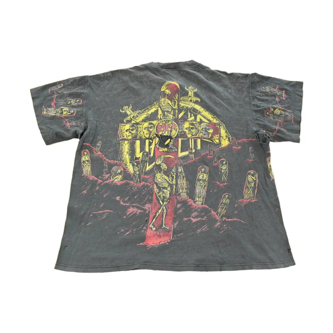 Vintage 1991 Slayer Seasons in the Abyss Tour Thrashed Band T-Shirt Men's XL from propervintagecanada