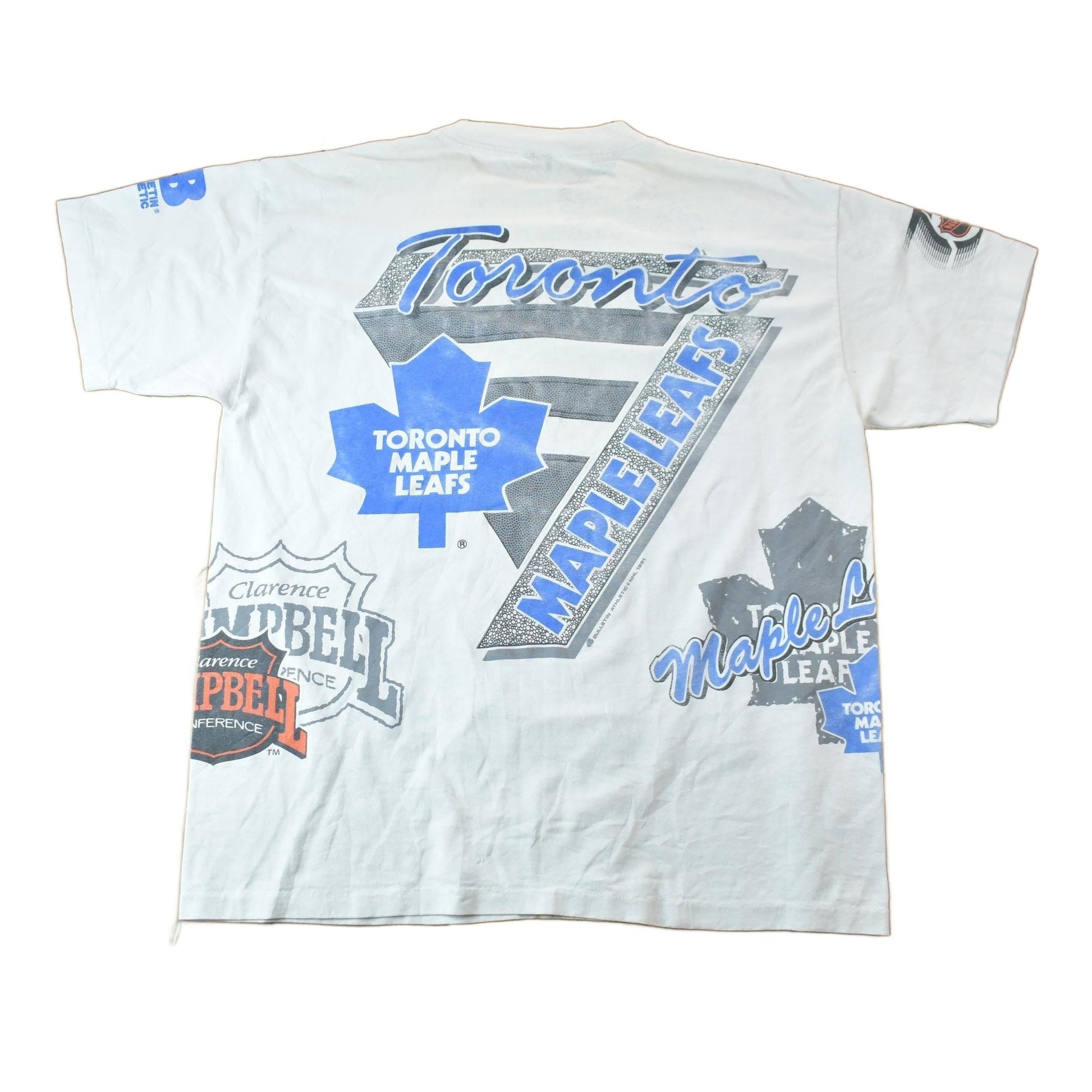 Vintage 1991 Toronto Maple Leafs NHL All Over Print Graphic T-Shirt Men's XL from propervintagecanada