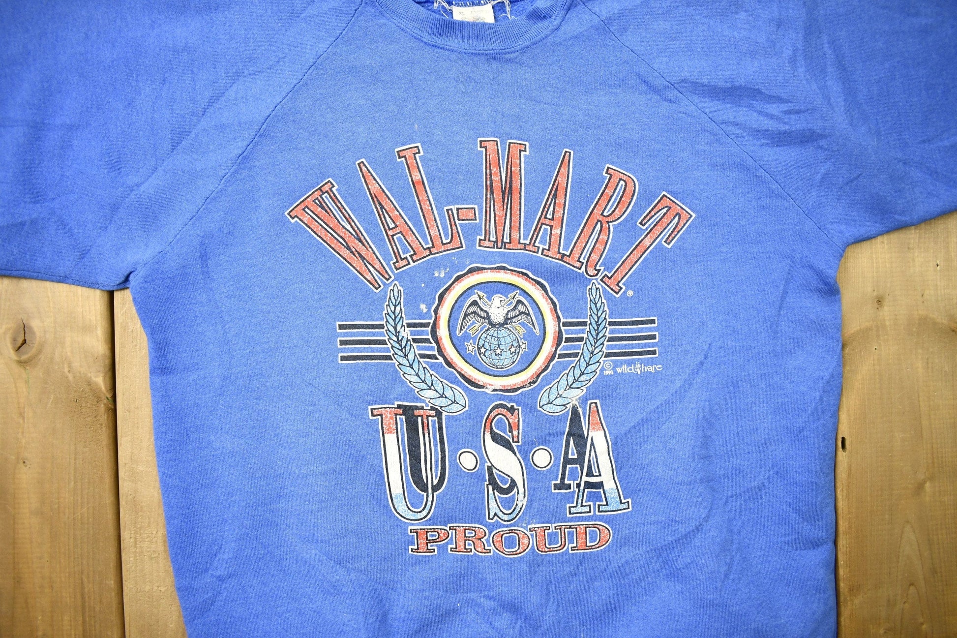 Vintage 1991 Wal-Mart USA Proud Raglan Crewneck Sweatshirt Men's Medium from propervintagecanada