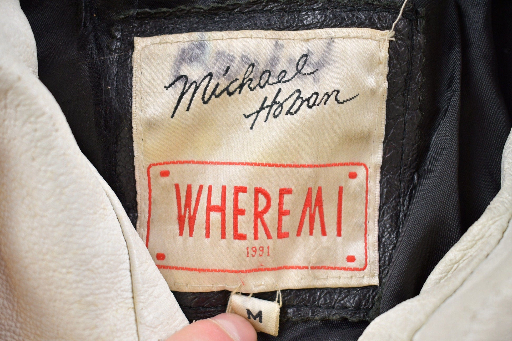 Vintage 1991 WHEREMI USA Leather Jacket Men's Large from propervintagecanada