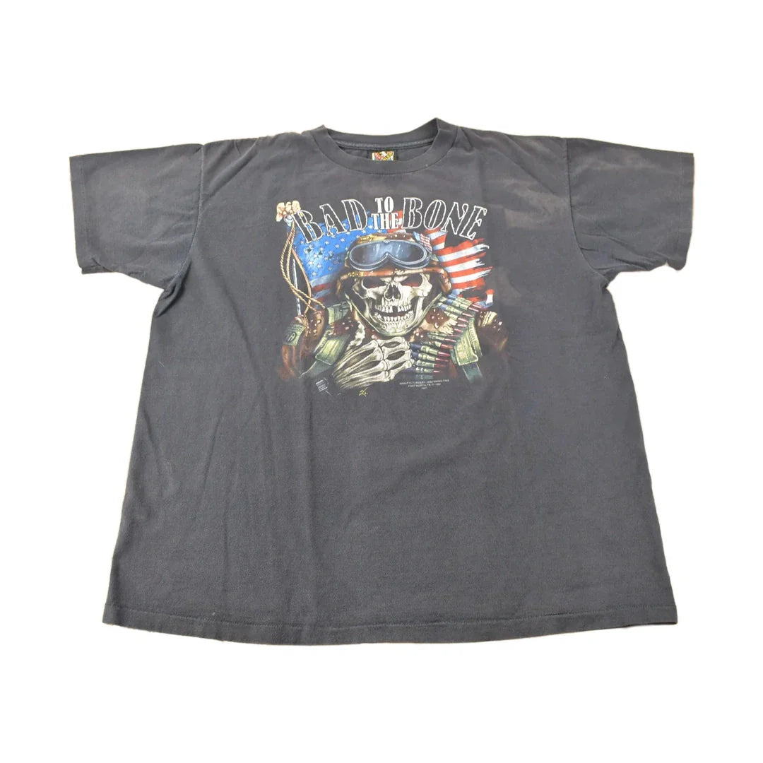Vintage 1992 Bad To The Bone Single Stitch 3D Emblem T-Shirt Made In USA Size XL from propervintagecanada