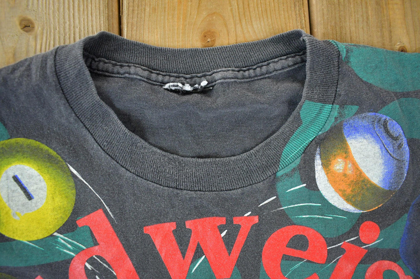 Vintage 1992 Budweiser Billiards Pool All Over Print Graphic T-Shirt Men's Large from propervintagecanada