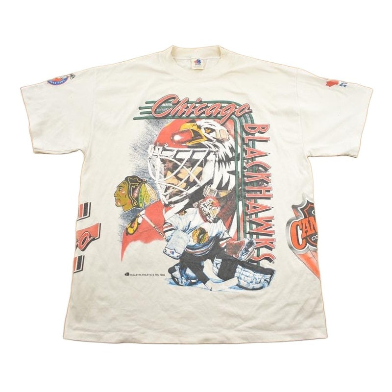 Vintage 1992 Chicago Blackhawks NHL All Over Print Graphic T-Shirt Men's Large from propervintagecanada