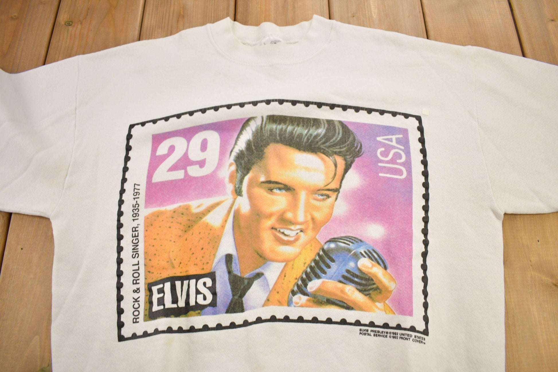 Vintage 1992 Elvis Presley Post Stamp Graphic Crewneck Sweatshirt from propervintagecanada