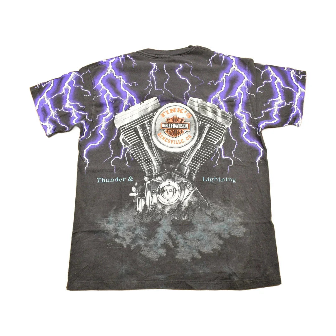 Vintage 1992 Harley Davidson Motorcycles Thunder & Lightning All Over Print T-Shirt Men's Medium from propervintagecanada