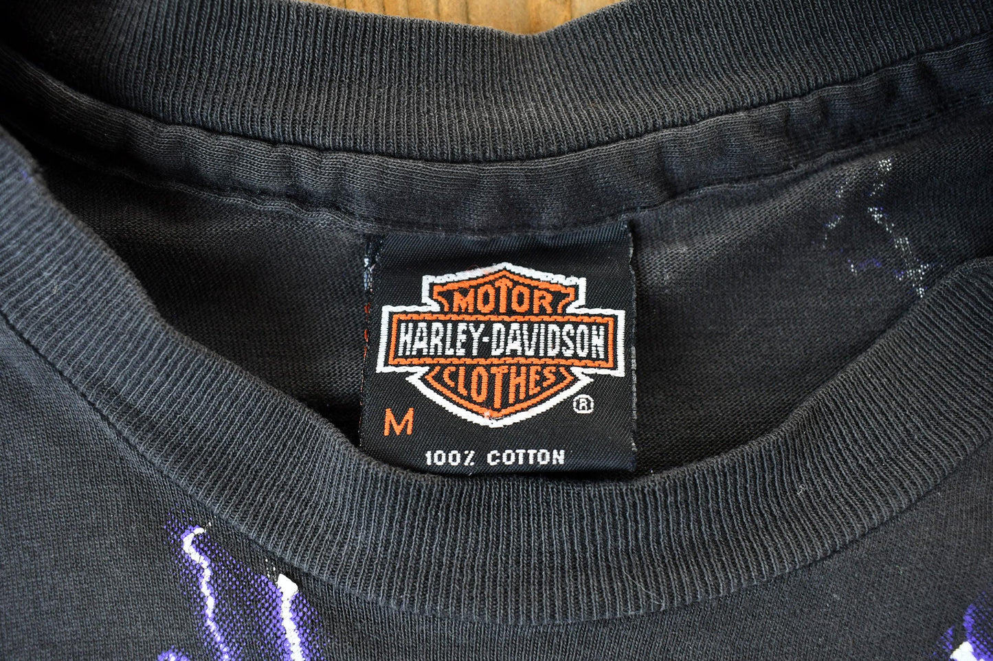 Vintage 1992 Harley Davidson Motorcycles Thunder & Lightning All Over Print T-Shirt Men's Medium from propervintagecanada