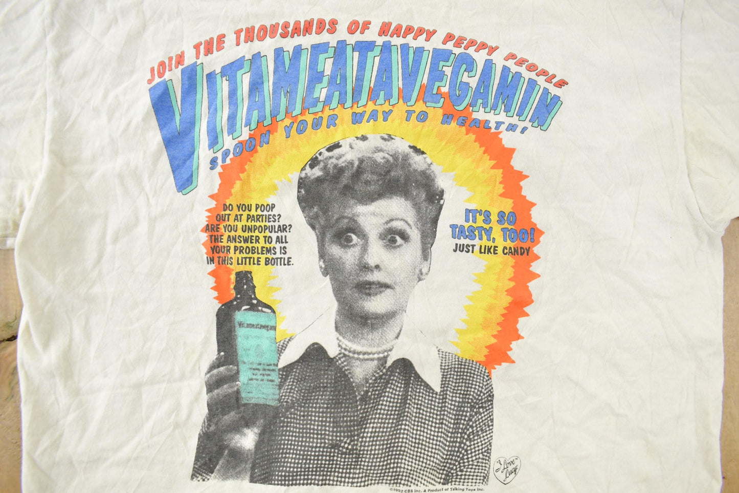 Vintage 1992 I Love Lucy Vitameataveganin Graphic T Shirt Men's Large from propervintagecanada
