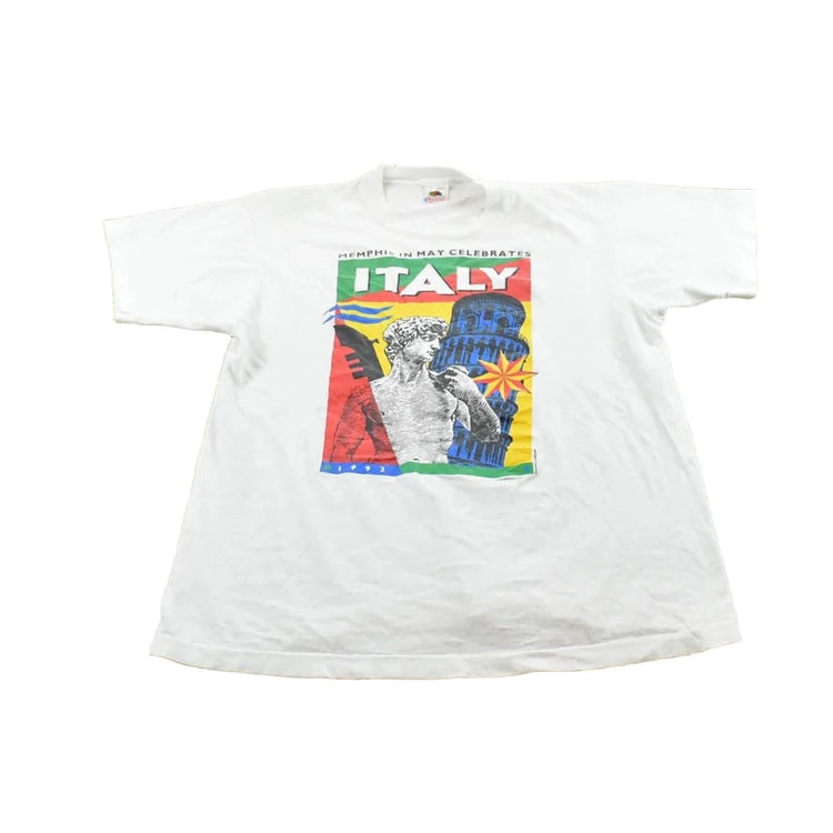 Vintage 1992 Italy Memphis Celebration David Pisa Souvenir Promotional T-Shirt Men's L from propervintagecanada