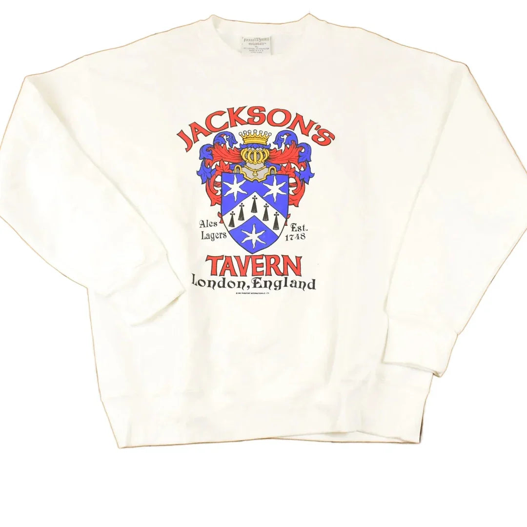Vintage 1992 Jackson's Tavern London England Graphic Print Crewneck Sweatshirt Mens XL from propervintagecanada