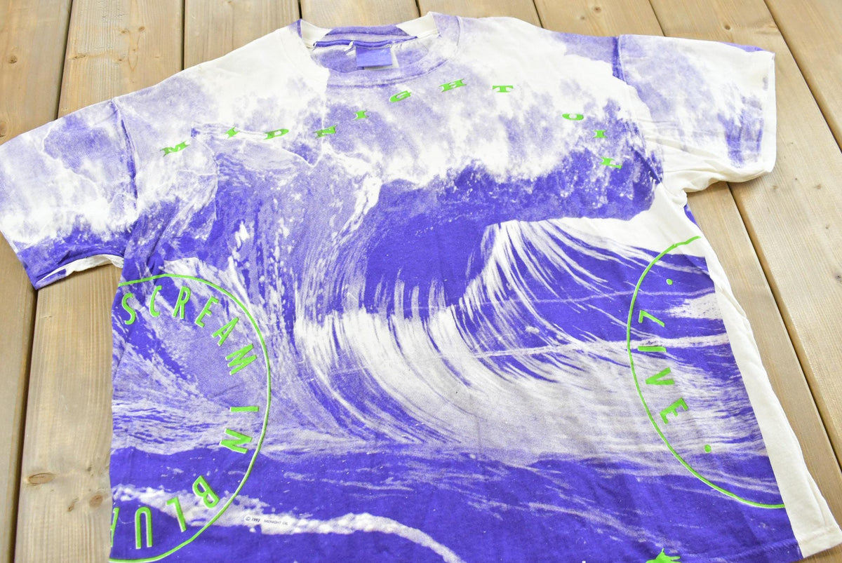 Vintage 1992 Midnight Oil Scream in Blue All Over Print Surf Concert T-Shirt Men's L from propervintagecanada