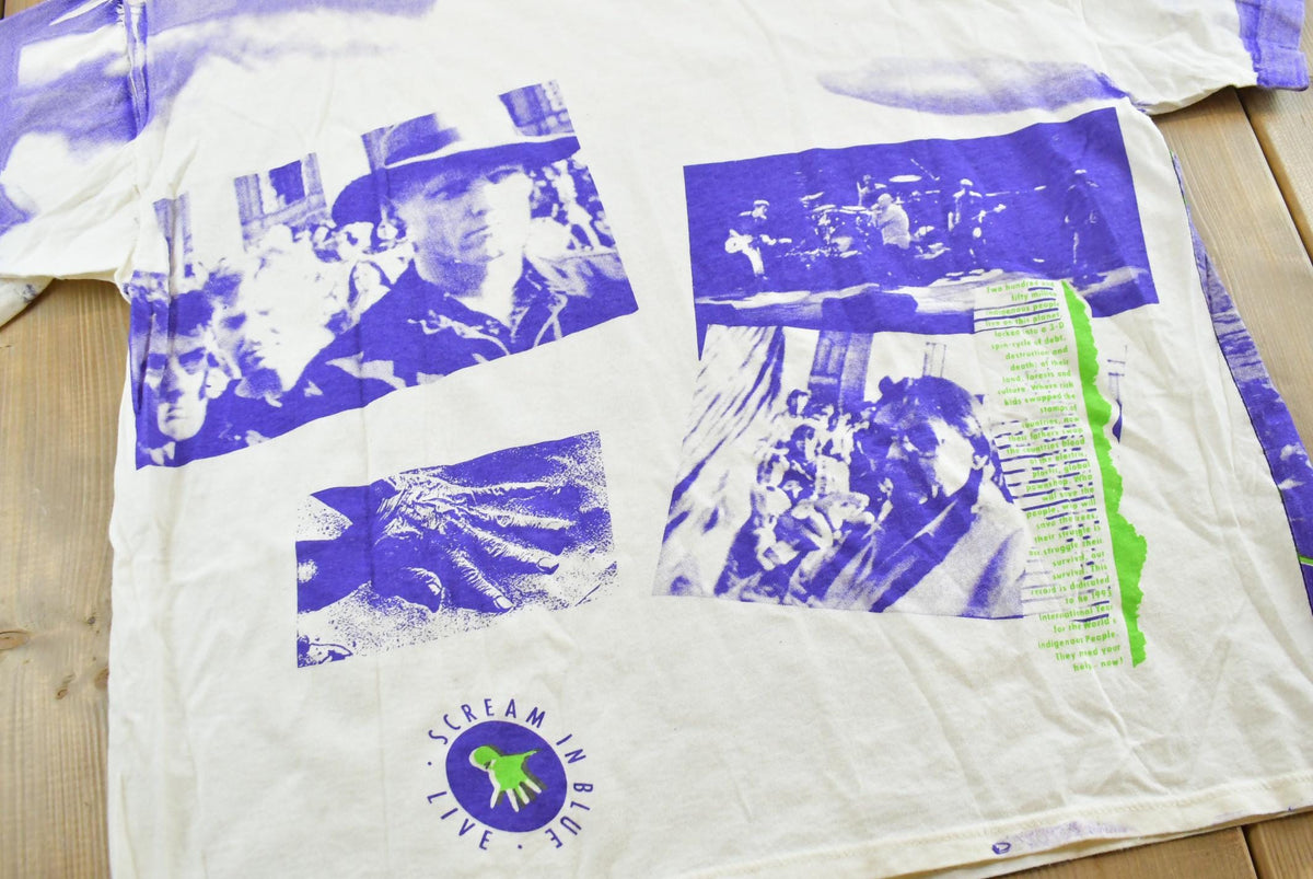 Vintage 1992 Midnight Oil Scream in Blue All Over Print Surf Concert T-Shirt Men's L from propervintagecanada