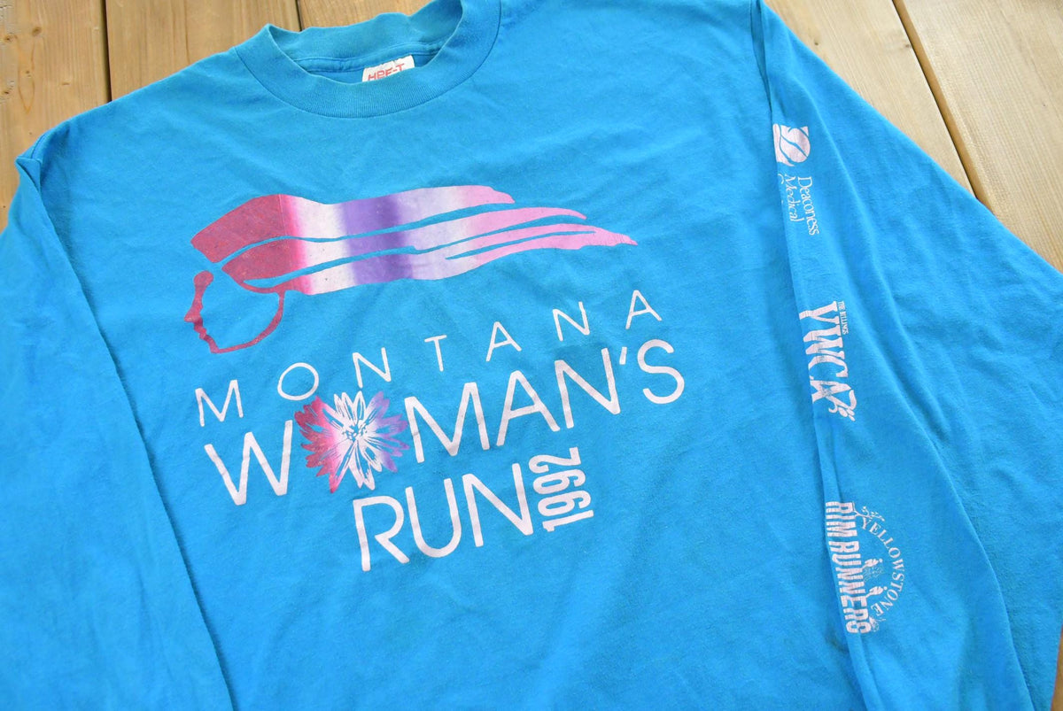 Vintage 1992 Montana Woman's Run Long Sleeve T-Shirt Men's L from propervintagecanada