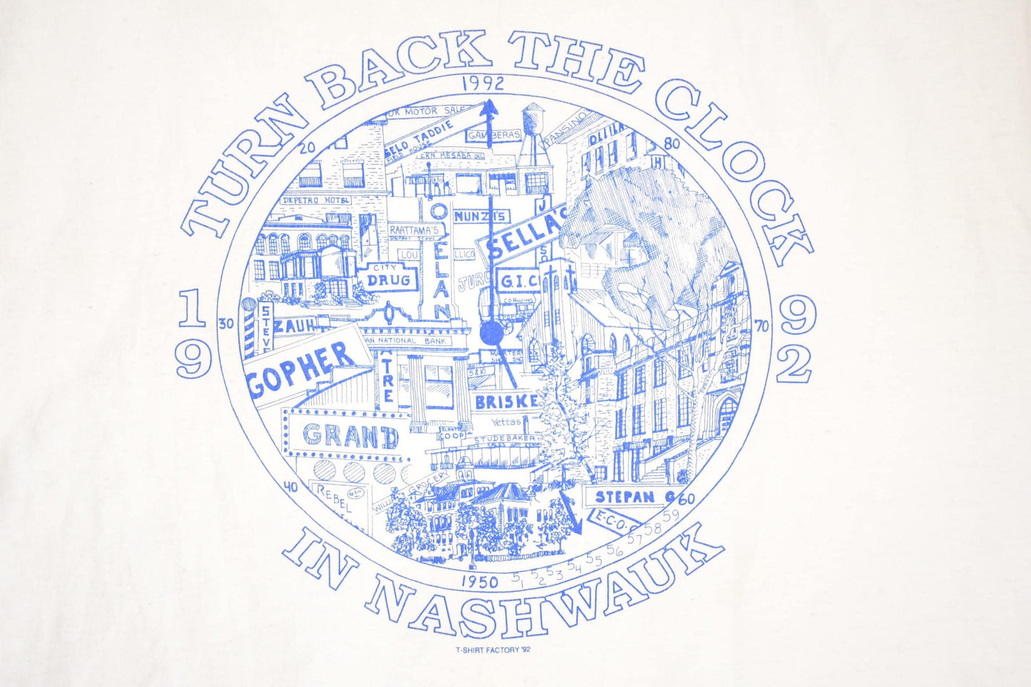 Vintage 1992 Screen Stars Best Turn Back The Clock In Nashwauk Souvenir T-Shirt Men's L from propervintagecanada