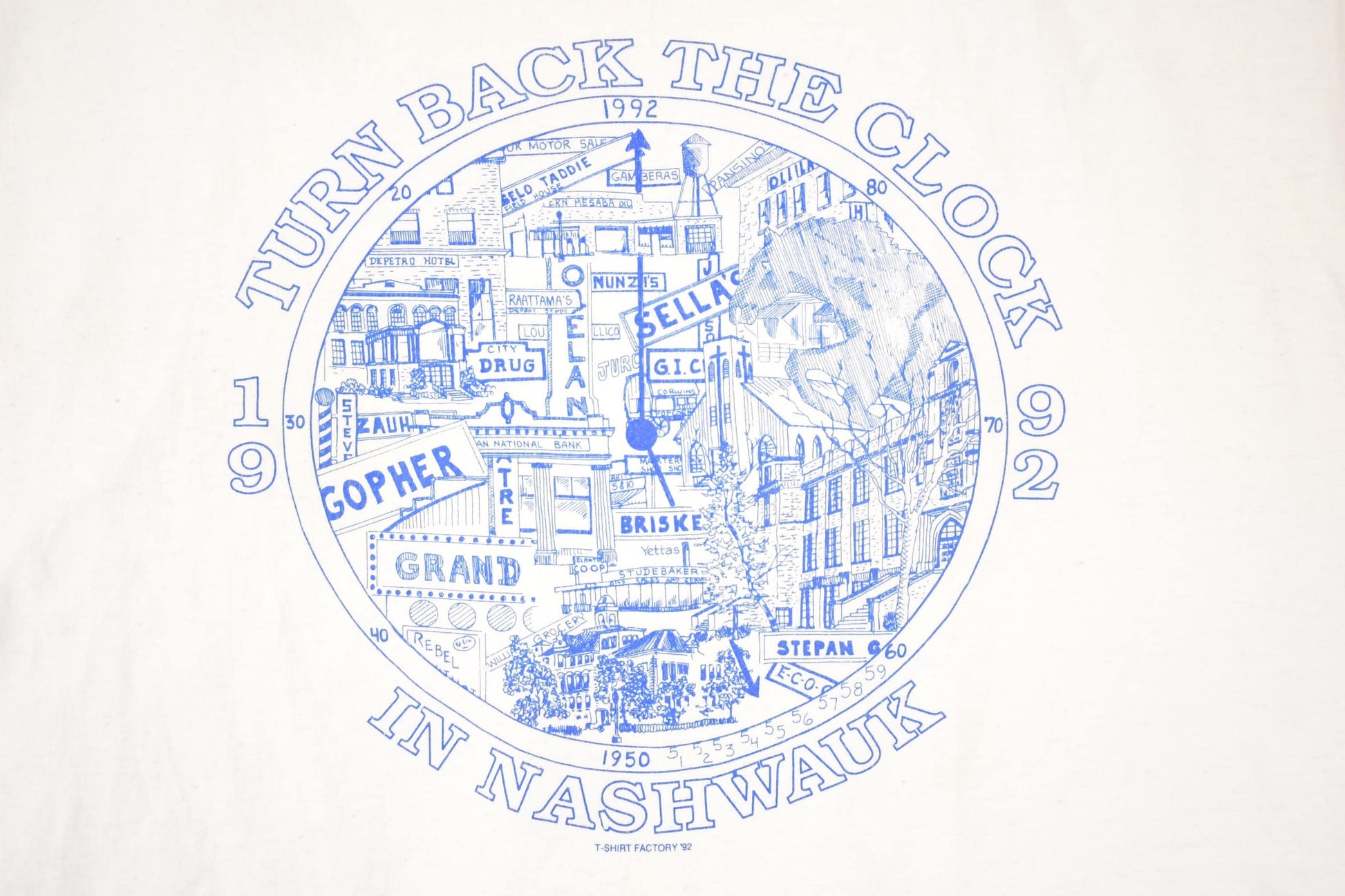 Vintage 1992 Screen Stars Best Turn Back The Clock In Nashwauk Souvenir T-Shirt Men's L from propervintagecanada