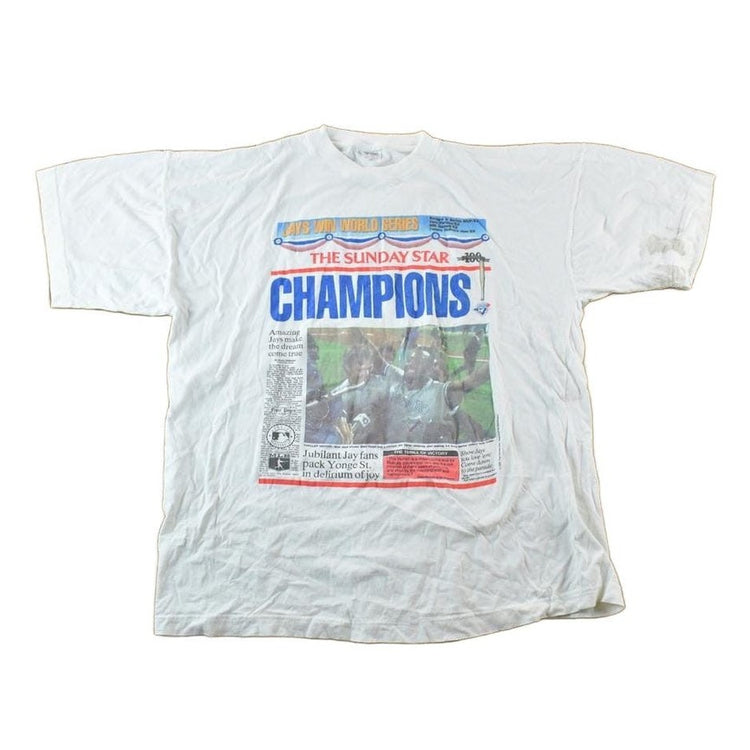Vintage 1992 Toronto Blue Jays World Series Sunday Star MLB Graphic T-Shirt Men's Large from propervintagecanada