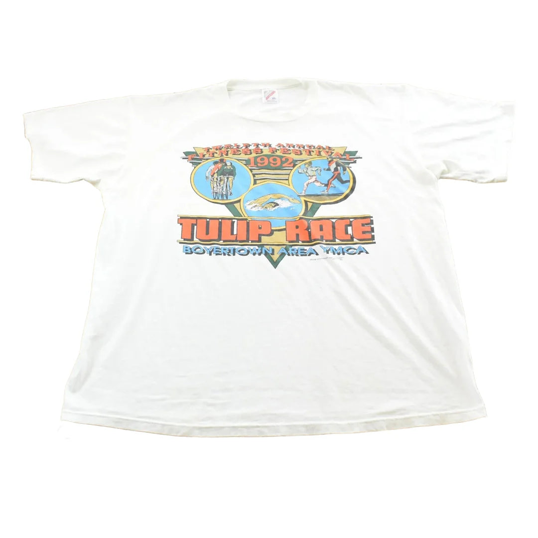 Vintage 1992 YMCA Boyertown Tulip Race Triathalon T-Shirt Mens S Men's XL from propervintagecanada