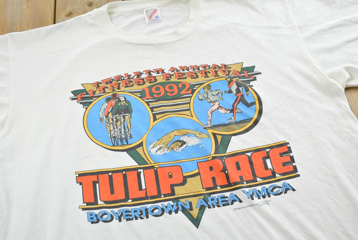 Vintage 1992 YMCA Boyertown Tulip Race Triathalon T-Shirt Mens S Men's XL from propervintagecanada