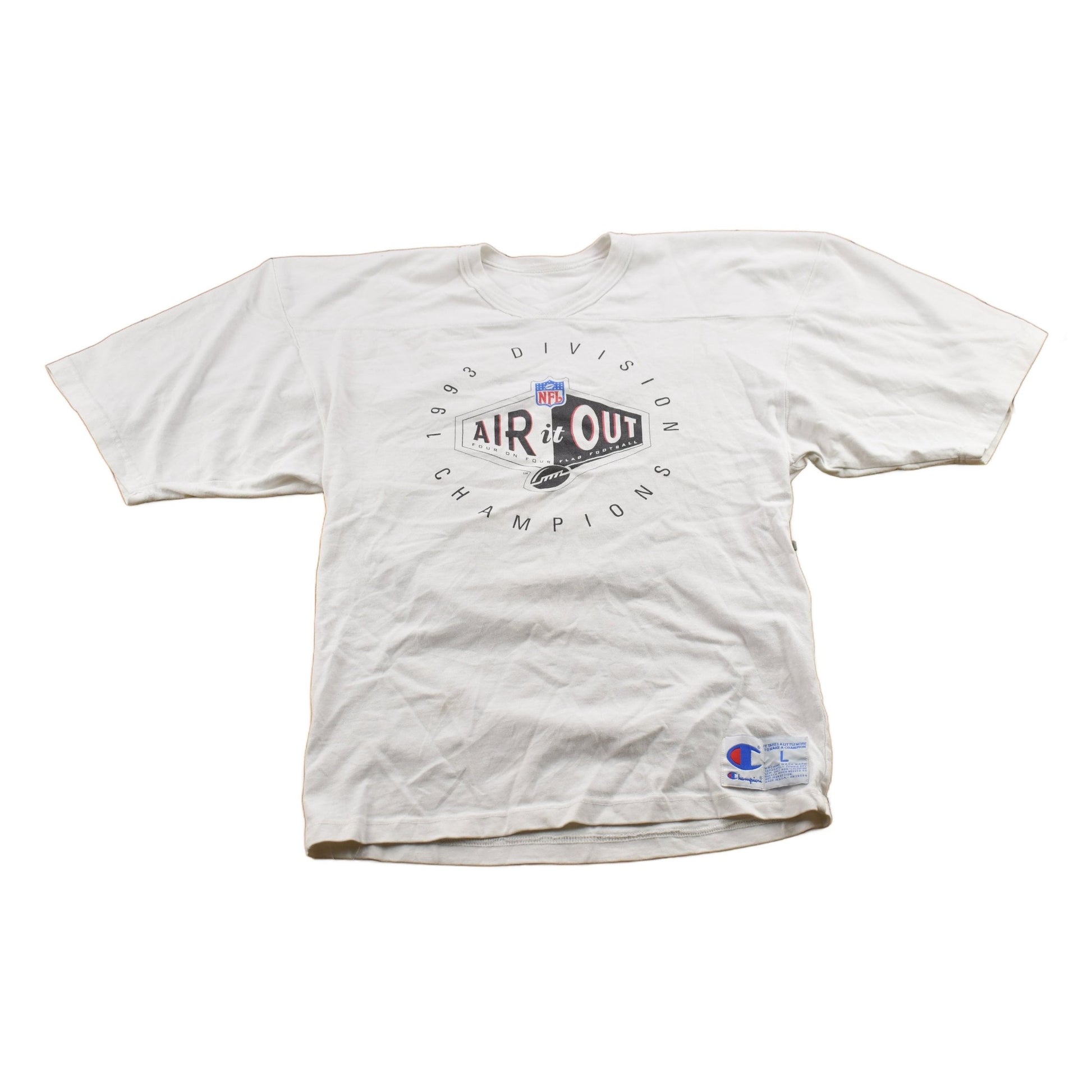 Vintage 1993 Air It Out NFL Flag Football Champions Crewneck Short Sleeve Sweatshirt Men's Medium from propervintagecanada