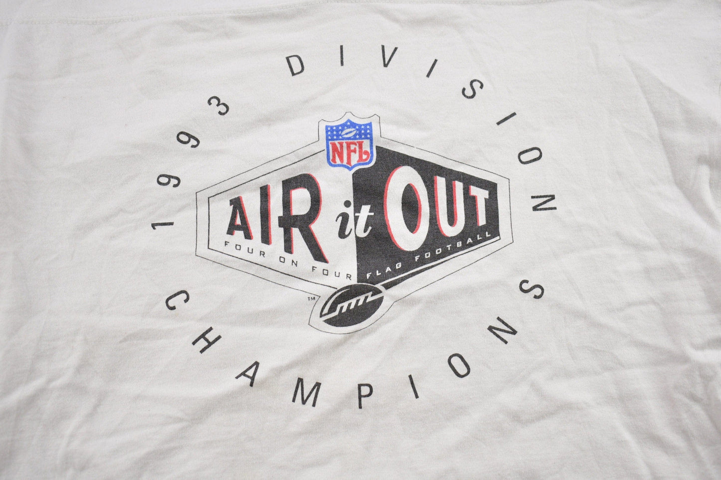 Vintage 1993 Air It Out NFL Flag Football Champions Crewneck Short Sleeve Sweatshirt Men's Medium from propervintagecanada