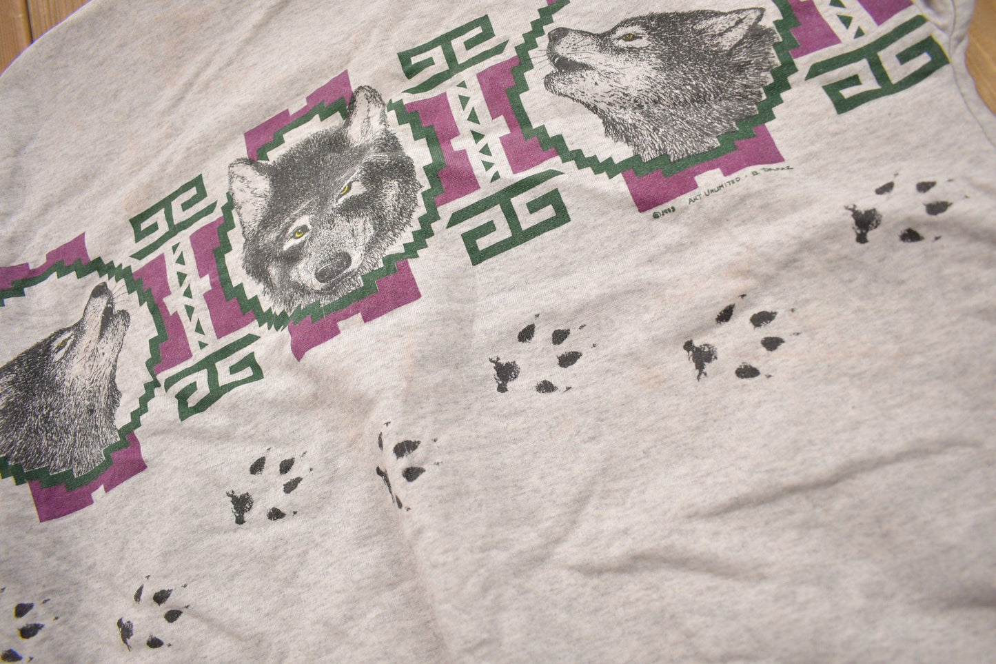 Vintage 1993 Aztec Wolf Theme Crewneck Men's Large from propervintagecanada