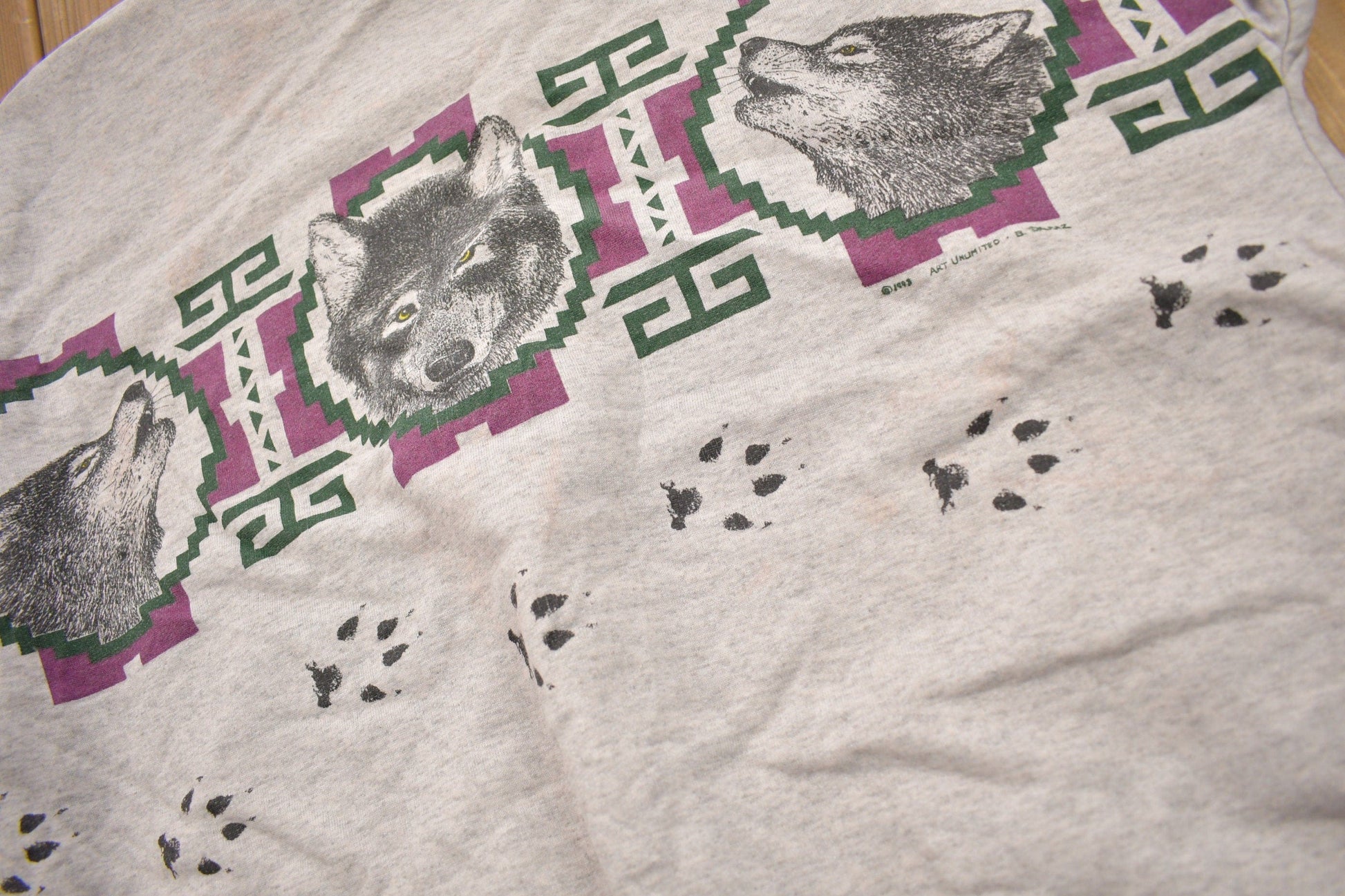 Vintage 1993 Aztec Wolf Theme Crewneck Men's Large from propervintagecanada