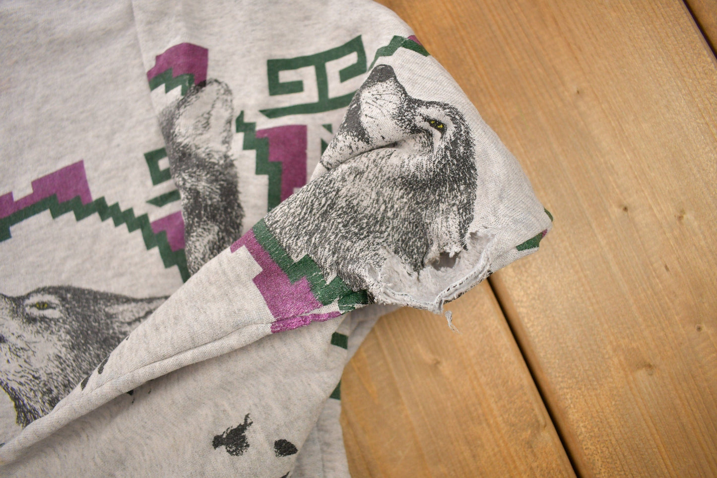 Vintage 1993 Aztec Wolf Theme Crewneck Men's Large from propervintagecanada