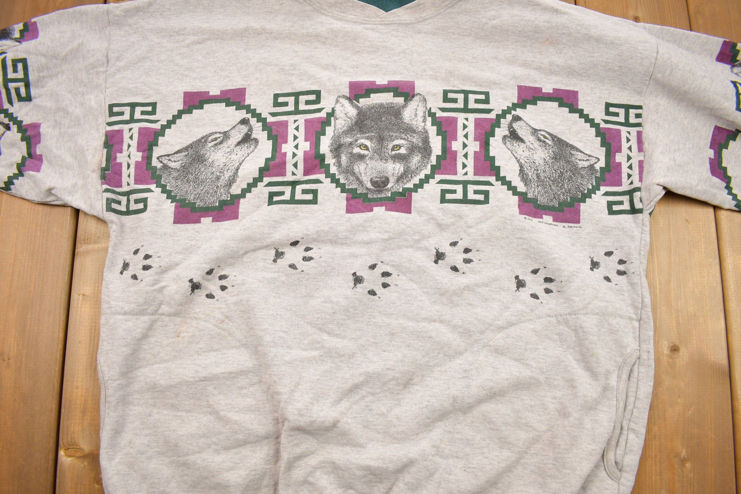 Vintage 1993 Aztec Wolf Theme Crewneck Men's Large from propervintagecanada