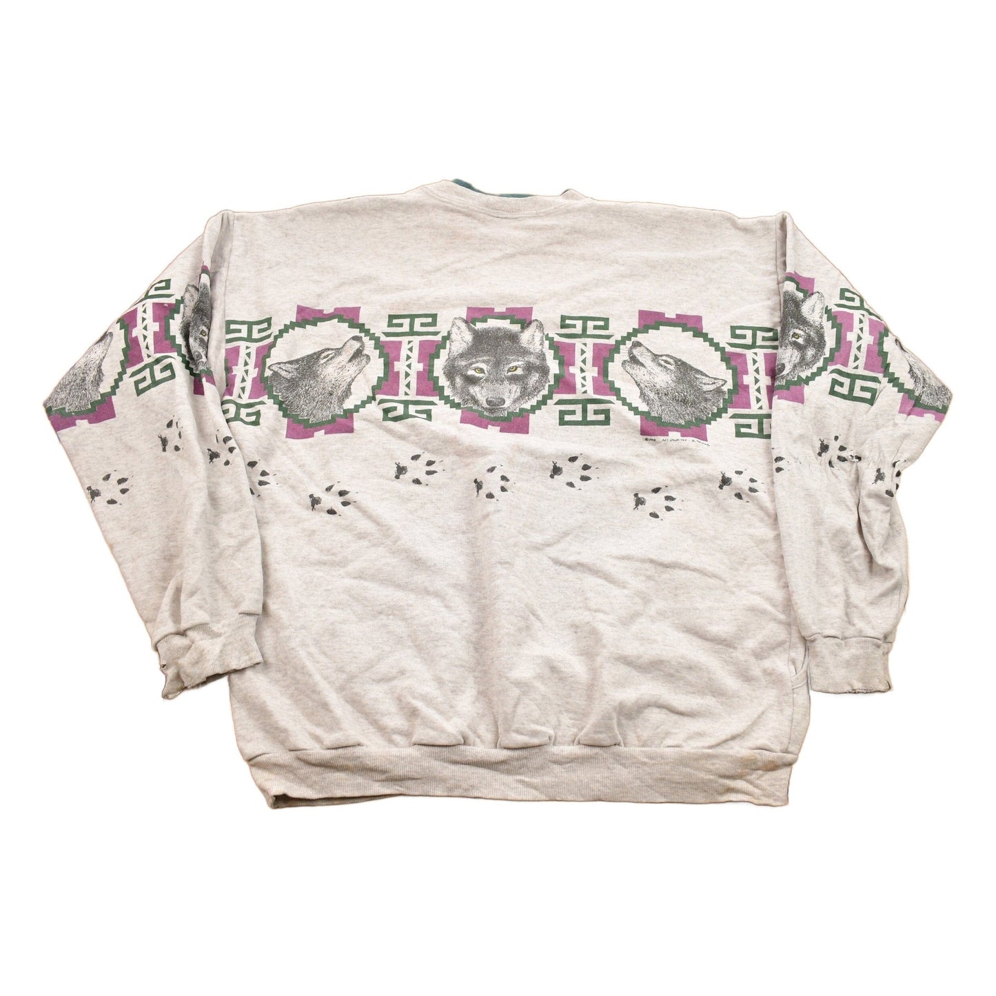 Vintage 1993 Aztec Wolf Theme Crewneck Men's Large from propervintagecanada